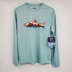 NWT Mountain and Isles Fish Mountain Graphic Long Sleeve Sun Fishing Shirt Small